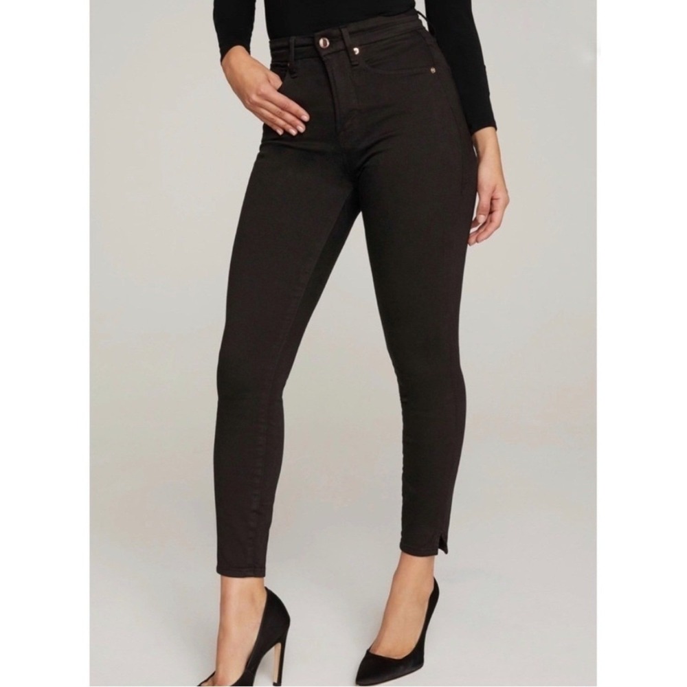 Good American Good Waist Crop Skinny Jeans Black 18 High Rise Slit Hem